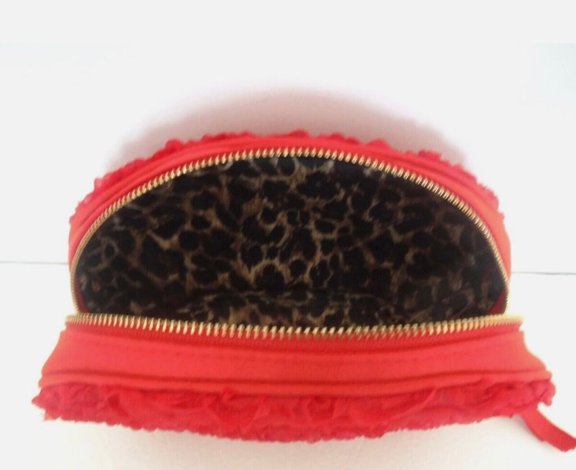 Victorias Secret Satin Flowers Cosmetic Clutch Case Red
