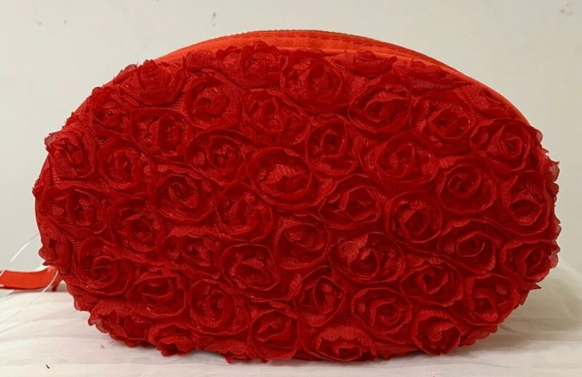 Victorias Secret Satin Flowers Cosmetic Clutch Case Red