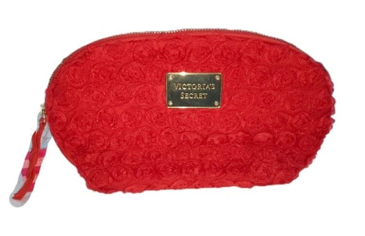 Victorias Secret Satin Flowers Cosmetic Clutch Case Red