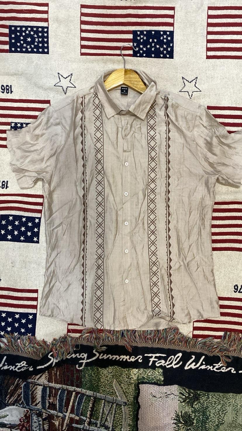 Shein Men's Manfinity RSRT Geo Print Button Up Shirt MR2 Apricot Medium