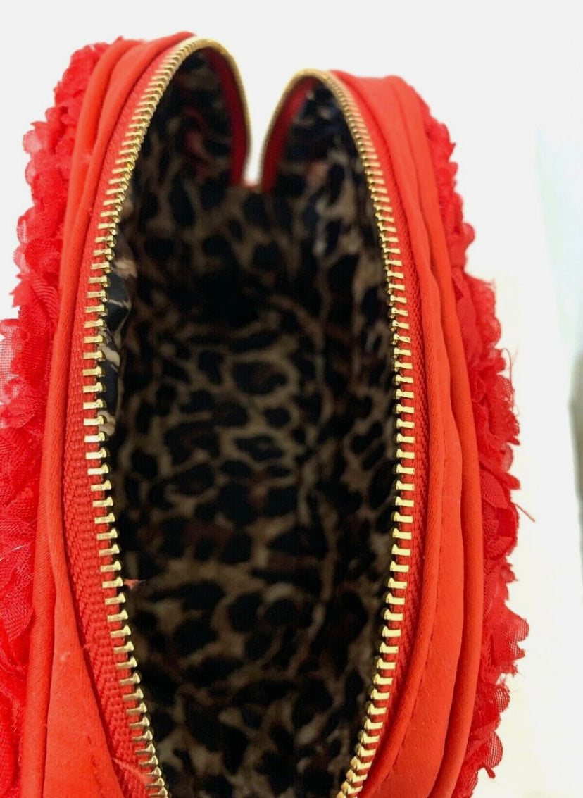 Victorias Secret Satin Flowers Cosmetic Clutch Case Red