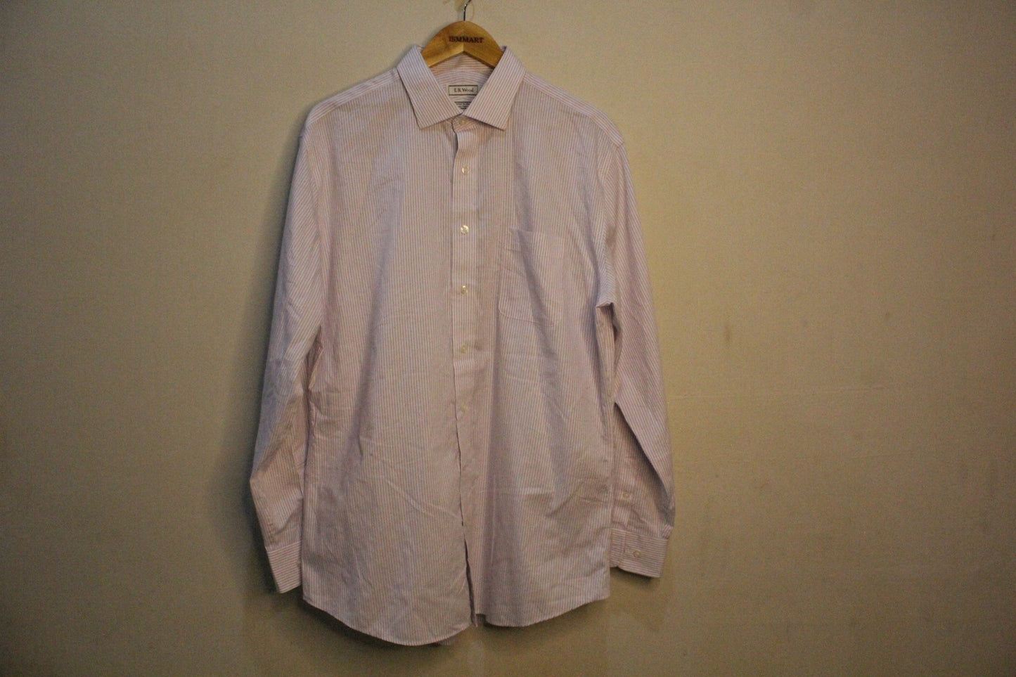 EB WOODS SHIRT MENS 16.5 32-33 STRIPED LIGHT BLUE NON IRON TAILORED FIT DRESS