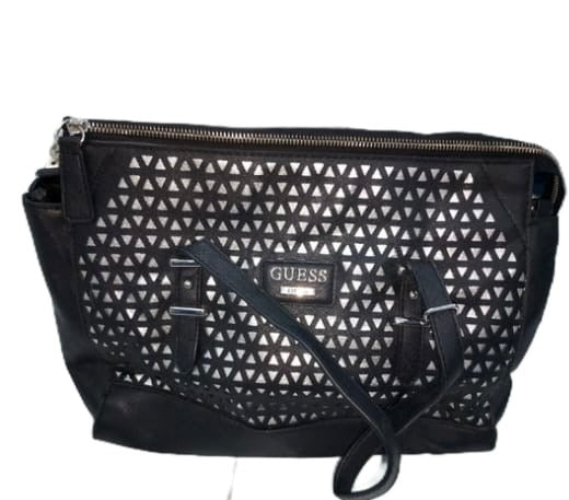 Guess Black Leather Silver Triangle Pattern Crossbody /Shoulder And Tote Purse
