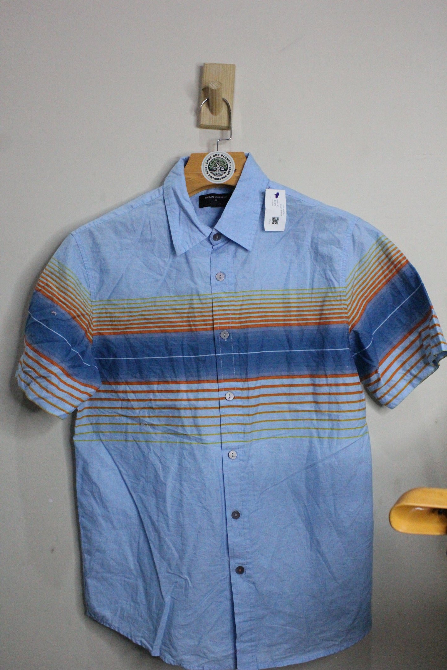 Mens Original Penguin Short Sleeve Stripe Button Down Shirt Blue