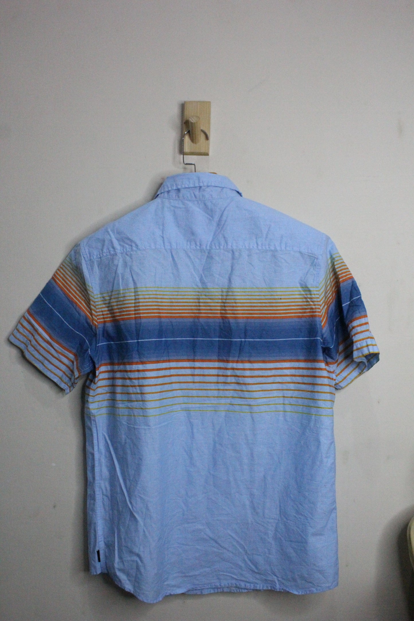Mens Original Penguin Short Sleeve Stripe Button Down Shirt Blue