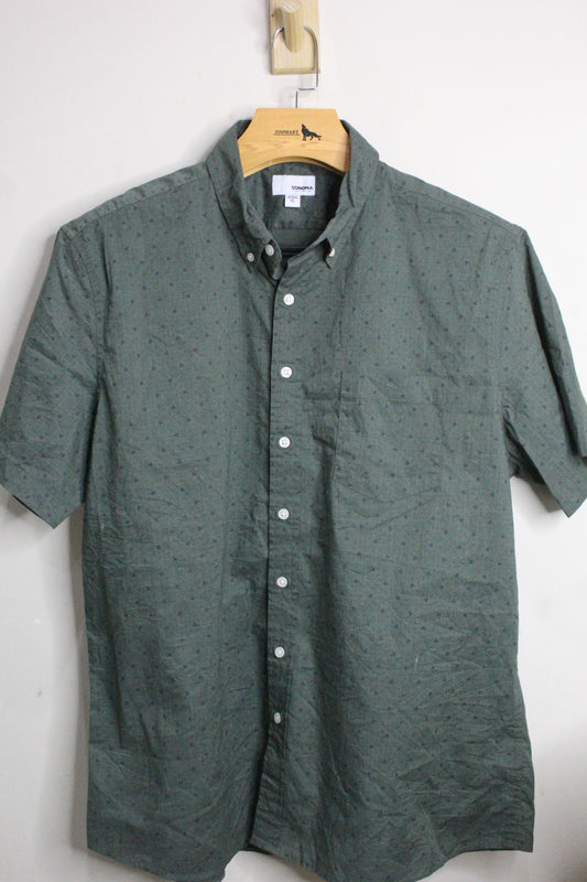 CREW Men Green White Polka Dot Classic Fit Button Up Cotton Dress Shirt Small