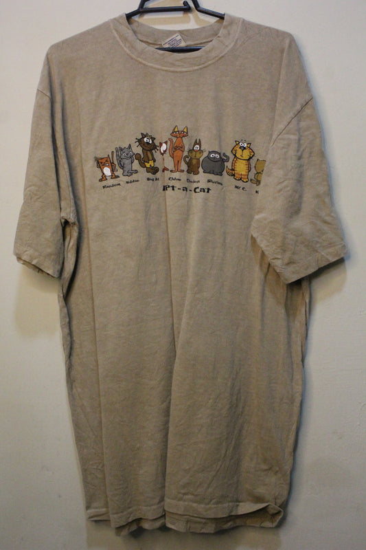 Vtg Adopt A Cat Crazy Shirts Coffee Dyed Cotton Sz L Tan Khaki Humane Society