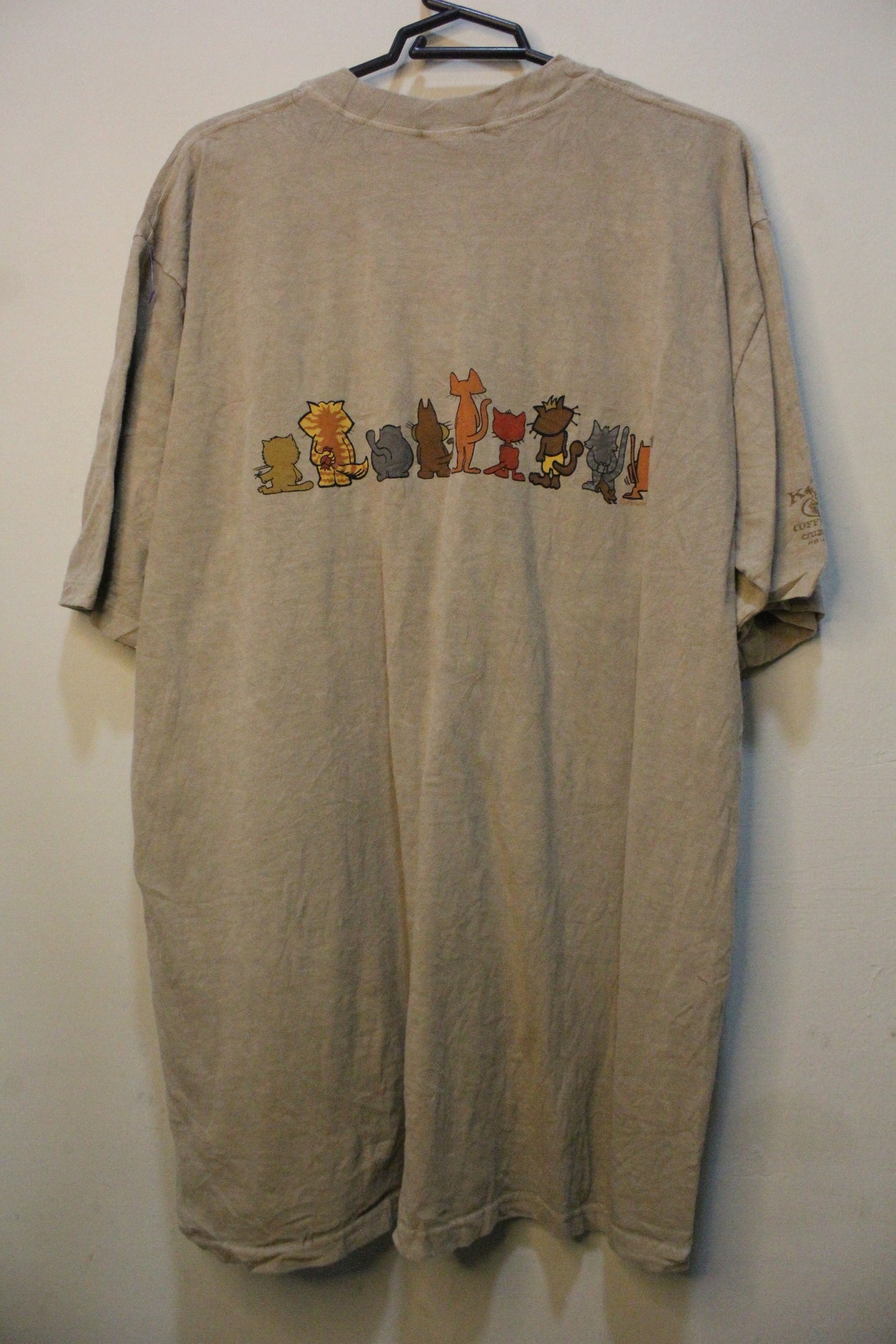 Vtg Adopt A Cat Crazy Shirts Coffee Dyed Cotton Sz L Tan Khaki Humane Society