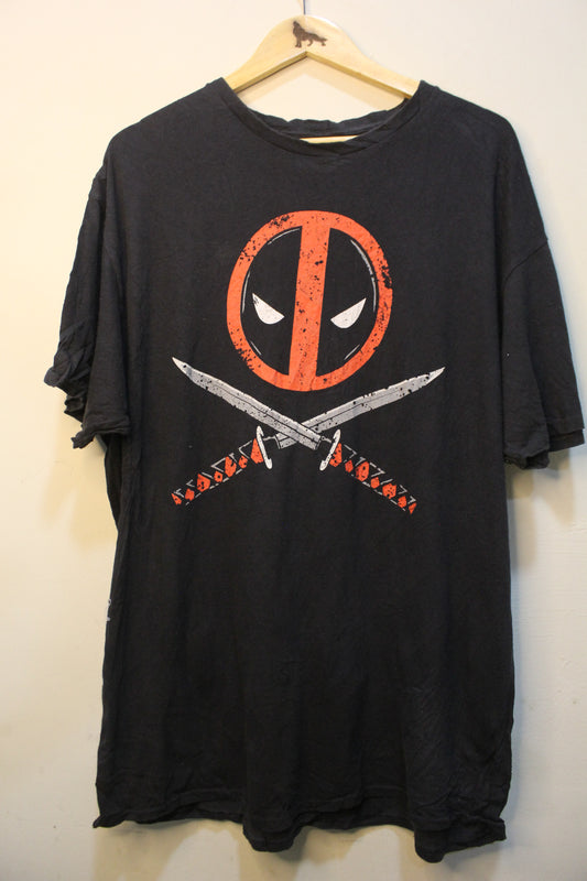 Marvel Deadpool T Shirt Black Graphic Design Logo w/ Cross Swords Size Large