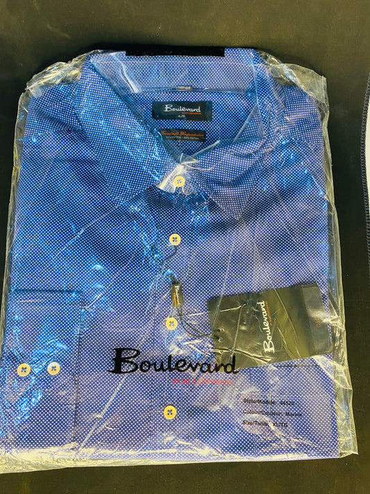 Brumano Cotton Shirts for Men - Blue & White Dobby Formal Shirt