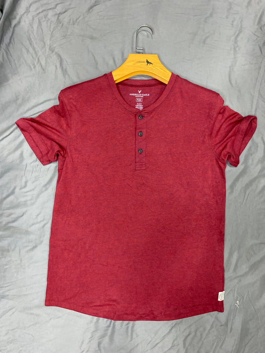 AE American Eagle Mens Shirt FLEX Henley T-Shirt Top Short Sleeve Maroon Small