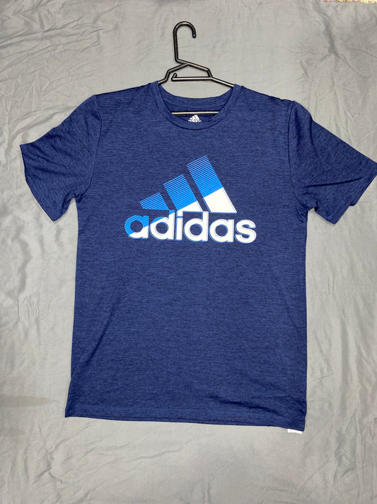 Adidas Big Boys Navy Performance Active Short Sleeve Logo Tee Shirt