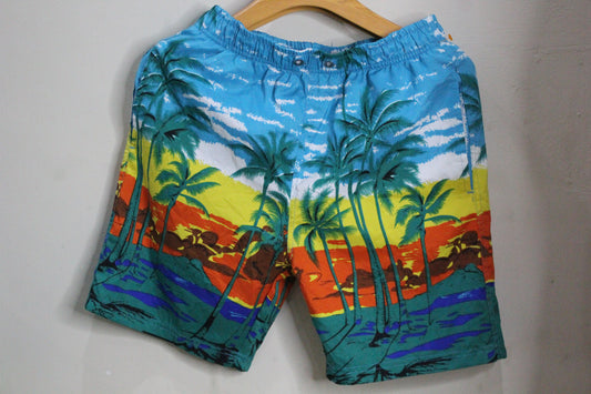 Mens Swim Trunks Sz L Hawaiian Print Beach Surf Board Shorts Elastic Waist